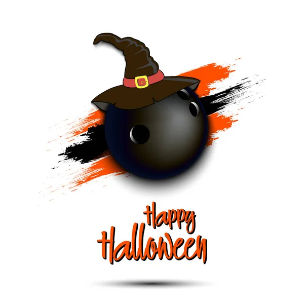Bowling ball with witch hat and happy Hallowen — Stock Vector