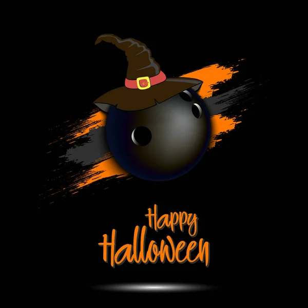 Bola de bolos con sombrero de bruja y Hallowen feliz — Vector de stock