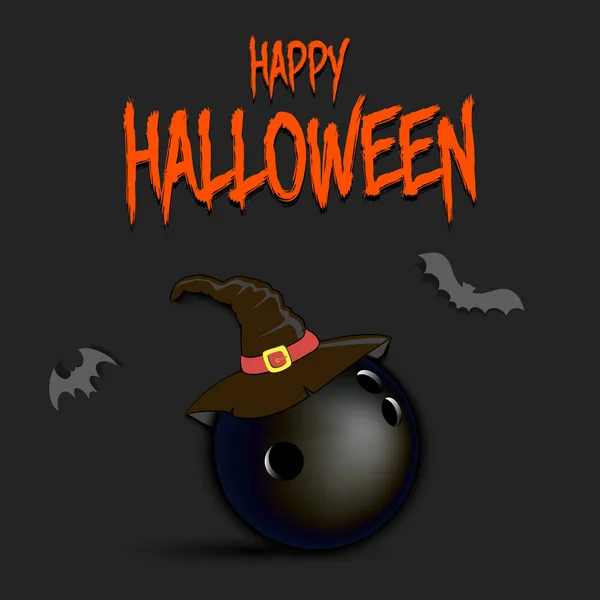 Ballon de bowling avec chapeau de sorcière et heureux Hallowen — Image vectorielle