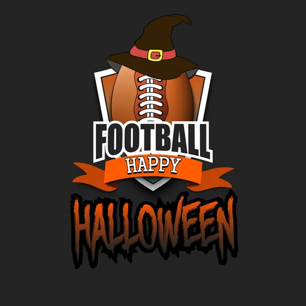 Bola de futebol com chapéu de bruxa e feliz Hallowen — Vetor de Stock