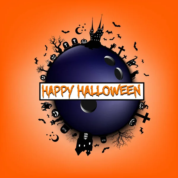 Joyeux Halloween et boule de bowling — Image vectorielle