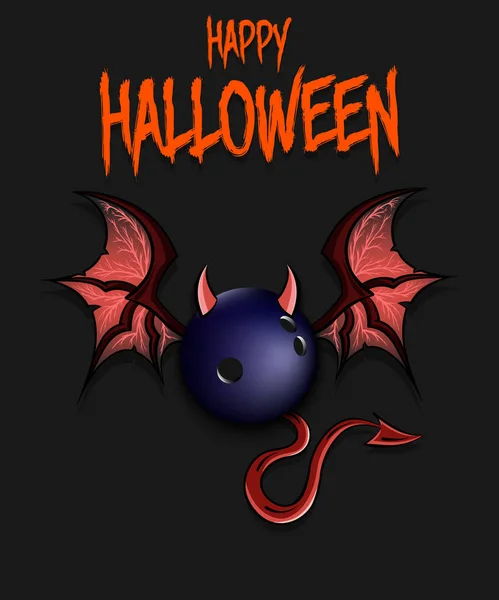 Boule de bowling avec cornes, ailes et queue du diable — Image vectorielle
