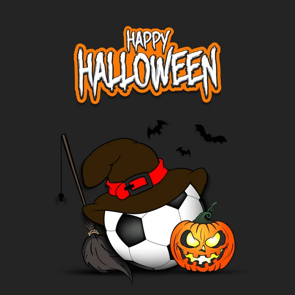 Voetbal met heks hoed en happy Halloween — Stockvector