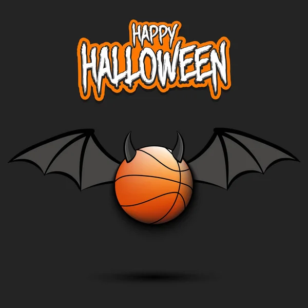 Fröhliches Halloween. Basketballball mit Hörnern und Flügeln — Stockvektor