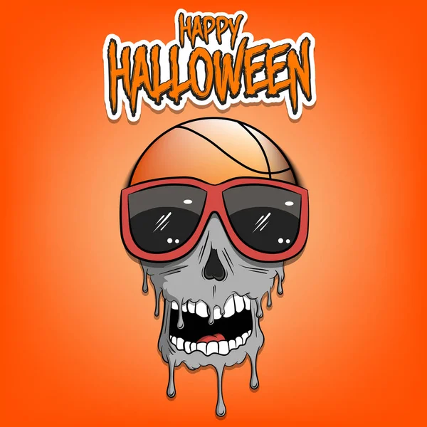 Joyeux Halloween. Balle de basket avec crâne — Image vectorielle