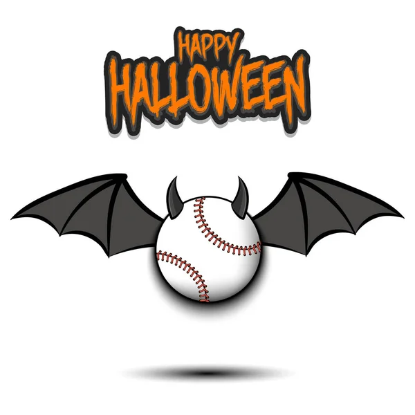 Selamat Halloween. Bola bisbol dengan tanduk dan sayap - Stok Vektor
