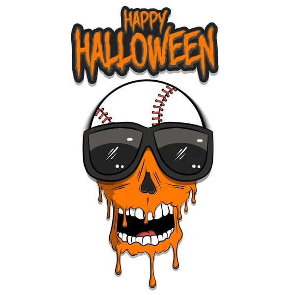 Wesołego Halloween. Piłka baseballowa z czaszką — Wektor stockowy