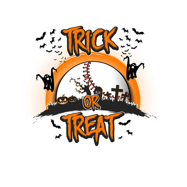 Wzór Halloween. Sztuczka lub psikus i piłka baseballowa — Wektor stockowy