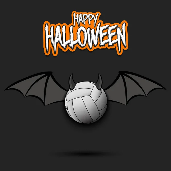 Fröhliches Halloween. Volleyball mit Hörnern und Flügeln — Stockvektor