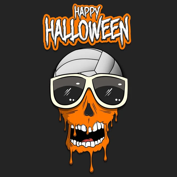 Fröhliches Halloween. Volleyball mit Totenkopf — Stockvektor