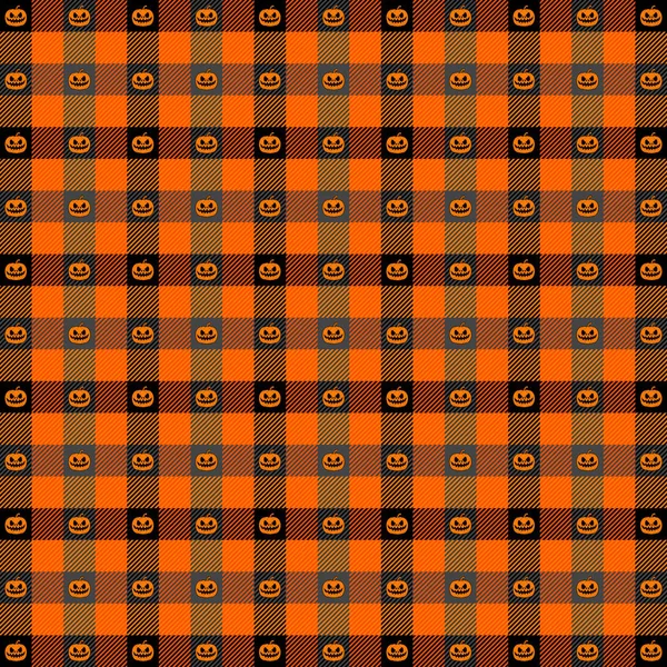 Halloween Tartan ruit. Schotse kooi en pompoenen — Stockvector