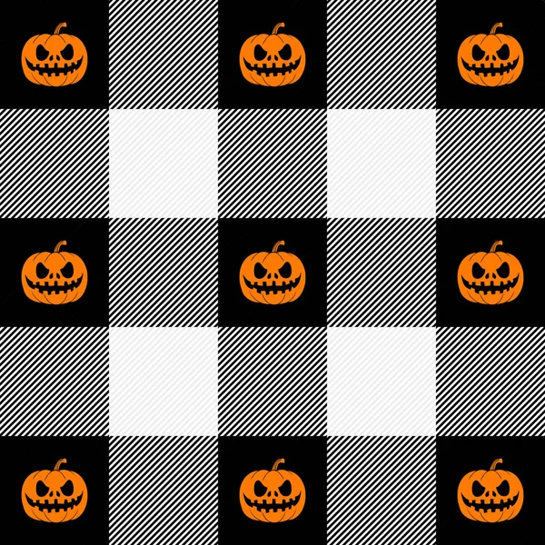 Halloween xadrez Tartan. Gaiola escocesa e abóboras — Vetor de Stock