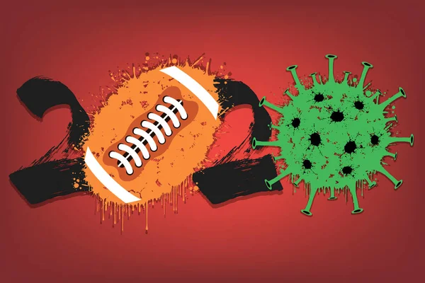 2020 and coronavirus sign with football ball — Stock Vector