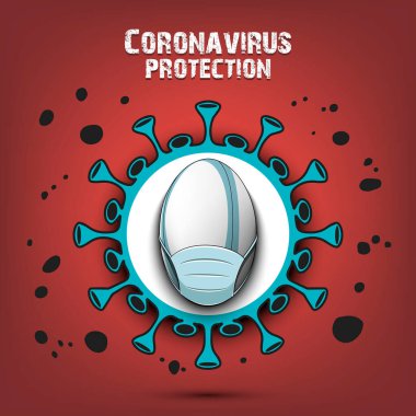 Koronavirüs işareti ve koruyucu maskeli ragbi topu.