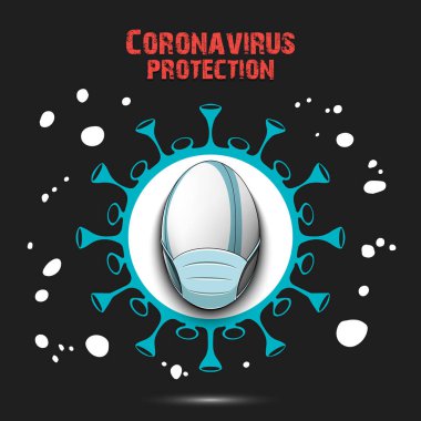 Koronavirüs işareti ve koruyucu maskeli ragbi topu.