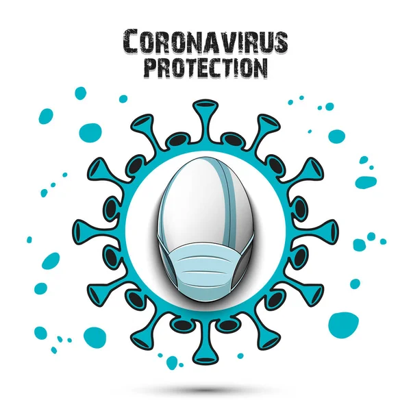 Signo de Coronavirus y pelota de rugby con máscara de protección — Vector de stock