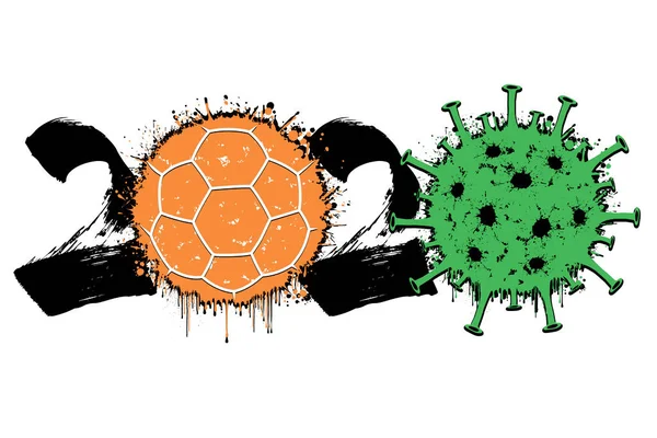 2020 y coronavirus firman con balón de mano — Archivo Imágenes Vectoriales