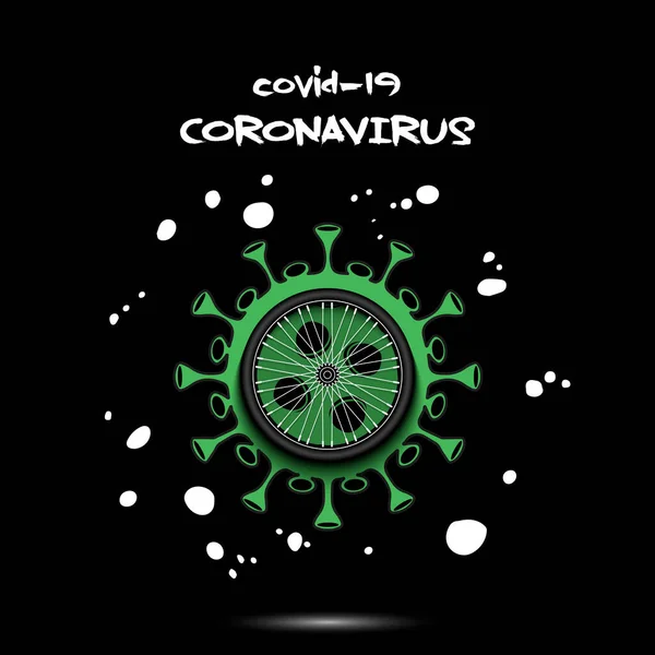 Signo de Coronavirus con rueda de bicicleta — Vector de stock