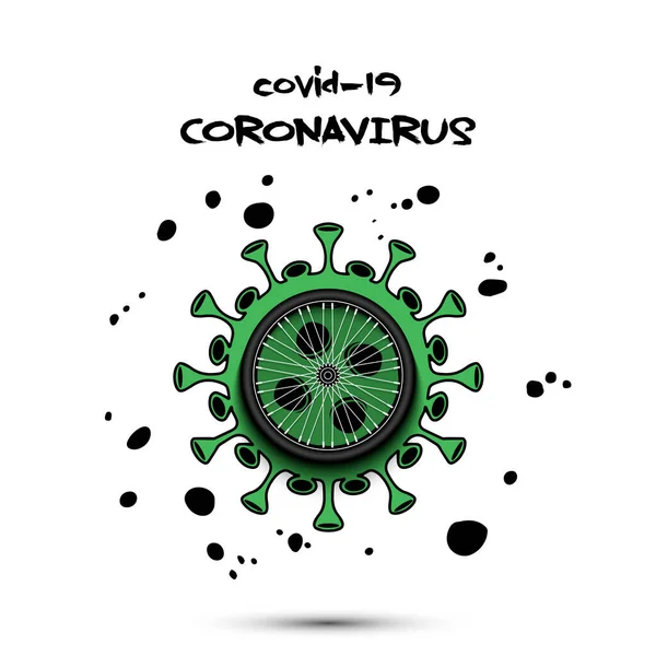 Coronavirus segno con ruota della bicicletta — Vettoriale Stock