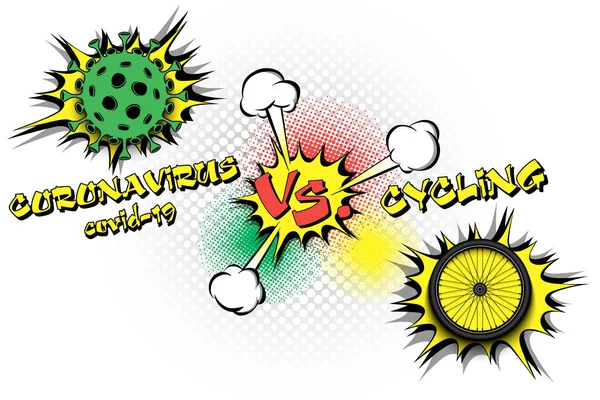 Ciclismo vs coronavirus covid-19 — Vector de stock