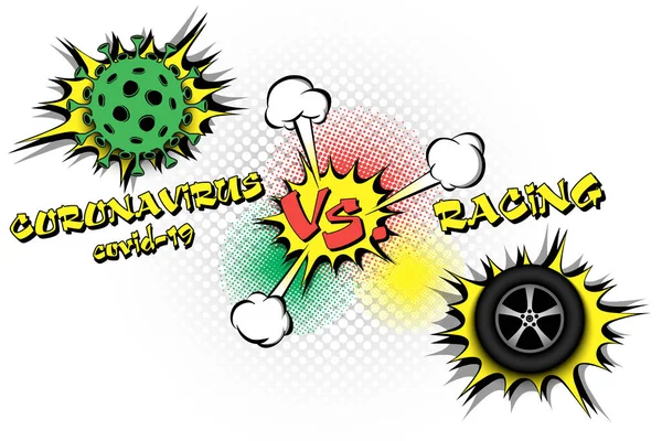 Carrera versus coronavirus covid-19 — Vector de stock