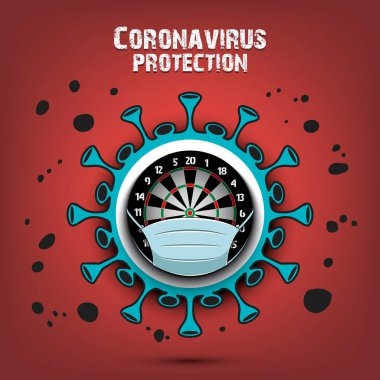 Koronavirüs koruma maskesiyle işaret ve dart tahtası