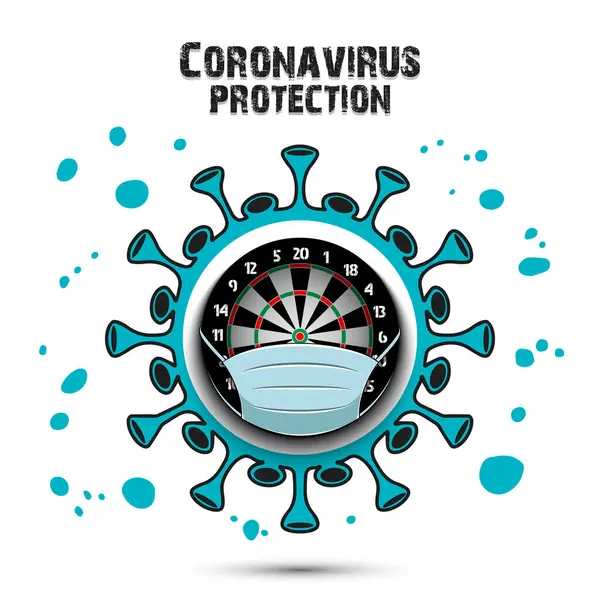 Coronavirus-Schild und Dartscheibe mit Schutzmaske — Stockvektor