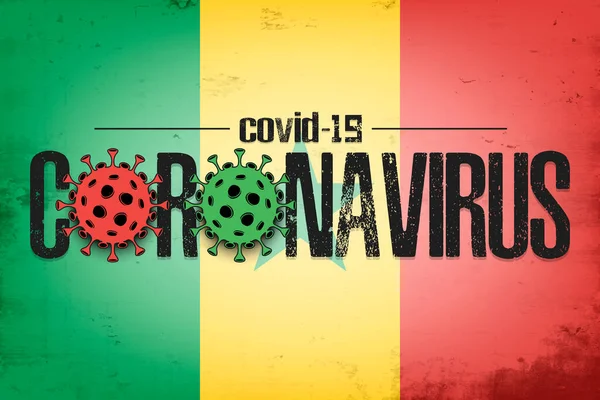 Bandeira do Senegal com coronavírus covid-19 — Vetor de Stock