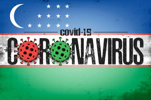Vlajka Uzbekistánu s koronavirem covid-19 — Stockový vektor