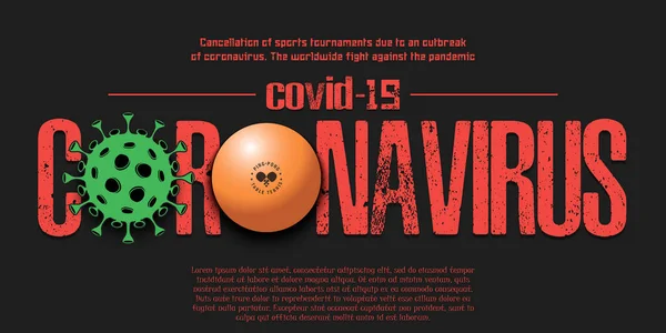 Coronavirus. Coronavirus teken met ping-pong bal — Stockvector