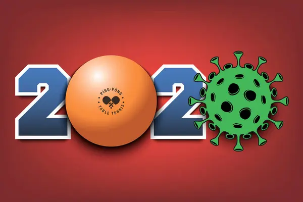 2020 y signo de coronavirus con pelota de ping-pong — Archivo Imágenes Vectoriales