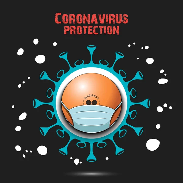 Signo de Coronavirus y pelota de ping-pong con máscara de protección — Archivo Imágenes Vectoriales