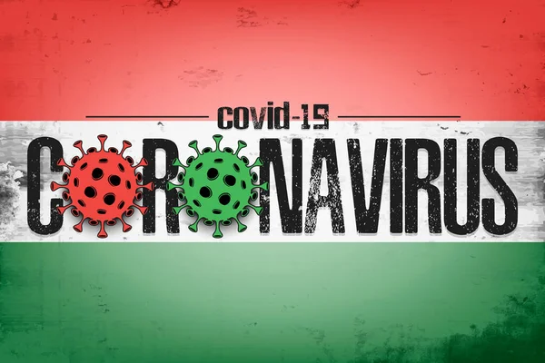 Bandiera dell'Ungheria con coronavirus covid-19 — Vettoriale Stock