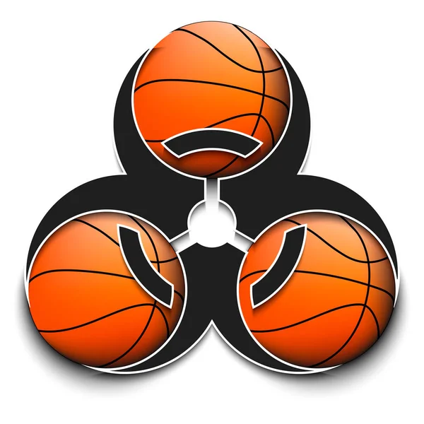 Símbolo de riesgo biológico con pelota de baloncesto — Vector de stock
