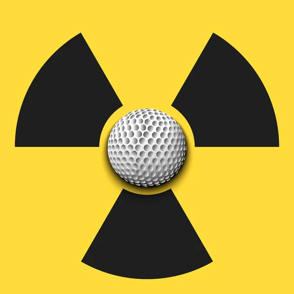 ゴルフボールと放射線シンボル — ストックベクタ