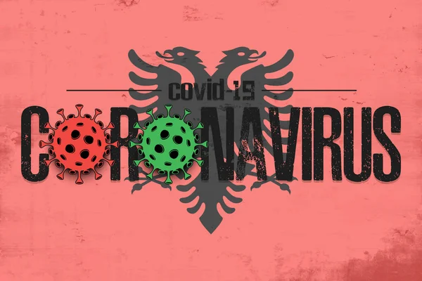 Albaniens flagga med coronavirus covid-19 — Stock vektor