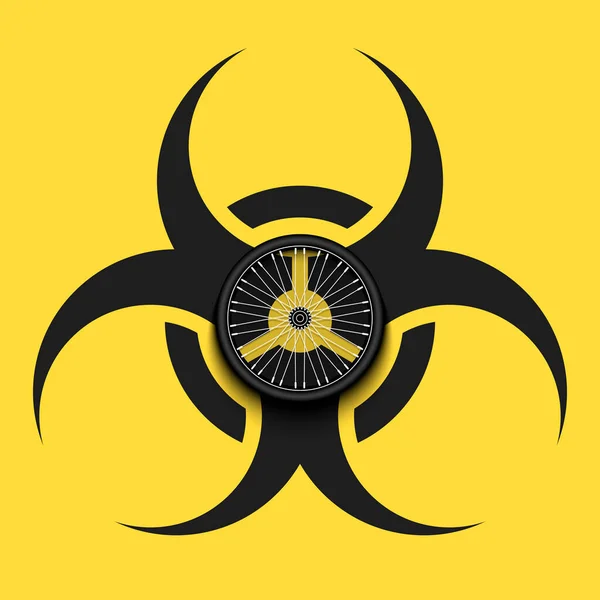 Símbolo de peligro biológico con rueda de bicicleta — Archivo Imágenes Vectoriales