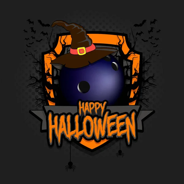 Bola de bolos con sombrero de bruja y Hallowen feliz — Vector de stock