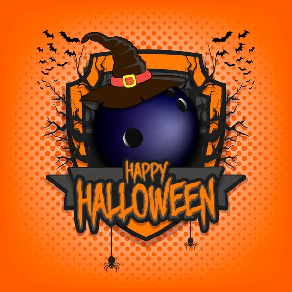 Ballon de bowling avec chapeau de sorcière et heureux Hallowen — Image vectorielle