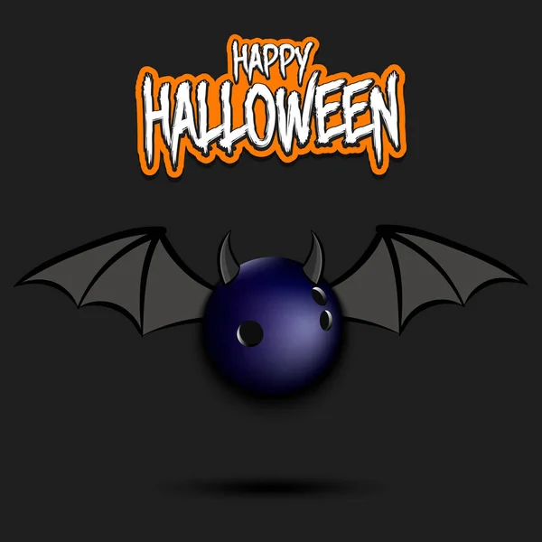 Joyeux Halloween. Ballon de bowling avec cornes et ailes — Image vectorielle