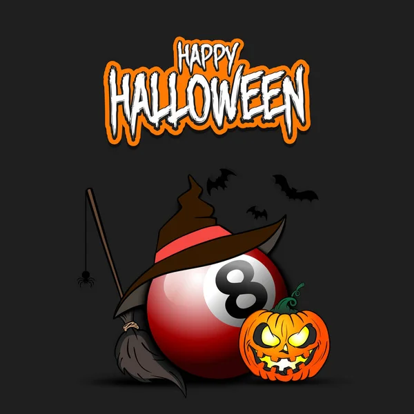 Ballon de billard avec chapeau de sorcière et heureux Hallowen — Image vectorielle