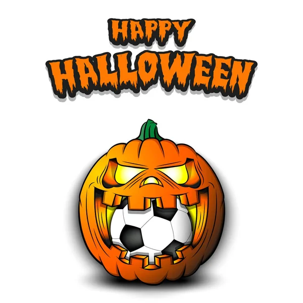 Buon Halloween. Pallone da calcio dentro la zucca — Vettoriale Stock