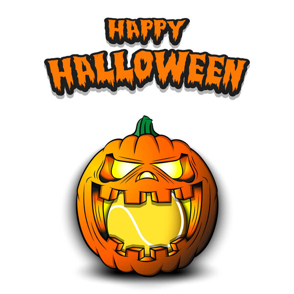 Happy Halloween. Tennis ball inside pumpkin
