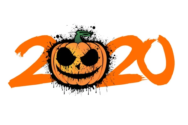 Nummer 2020 en Halloween pompoen — Stockvector