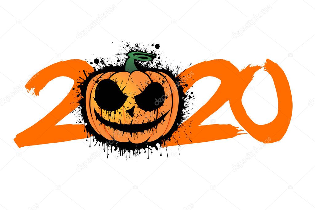 Number 2020 and halloween pumpkin