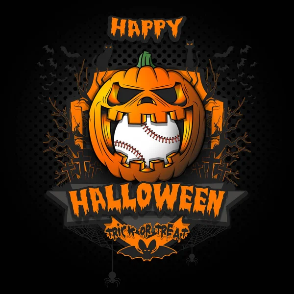 Feliz Halloween. Pelota de béisbol dentro de la calabaza — Vector de stock