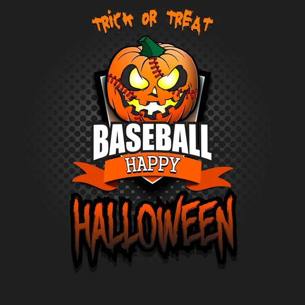 Feliz Halloween. Logo bola de béisbol calabaza — Vector de stock