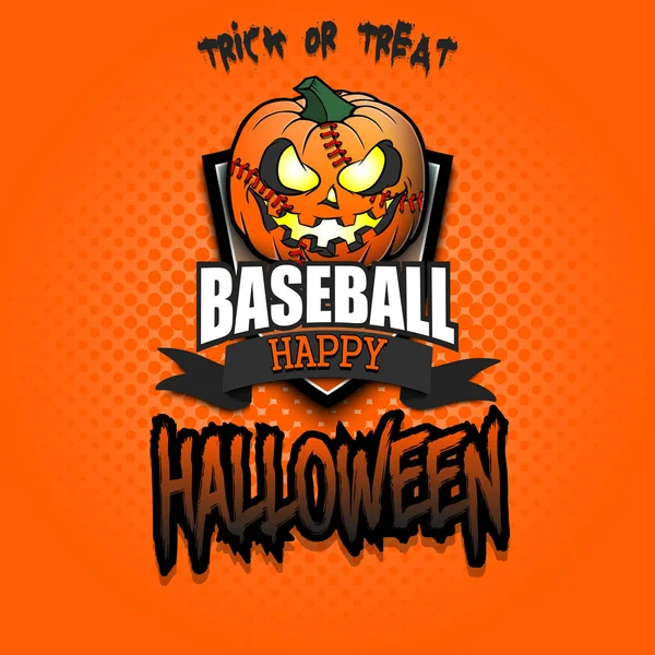 Feliz Halloween. Logo bola de béisbol calabaza — Vector de stock