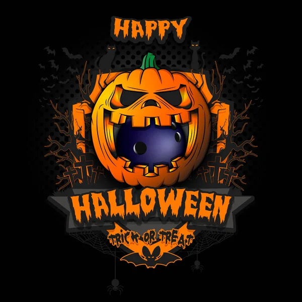 Buon Halloween. Bowling palla dentro zucca — Vettoriale Stock