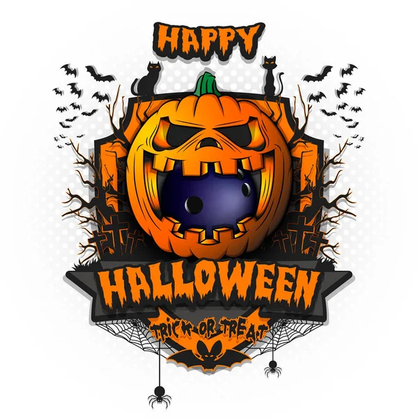 Happy Halloween. Bowling ball inside pumpkin — Stock Vector